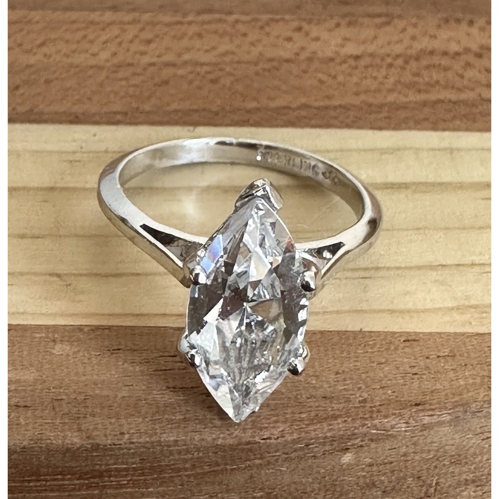 Vintage Vargas Accent Ring Size 6 Marquise-Cut Cubic Zirconia 925 Sterling 2.8g